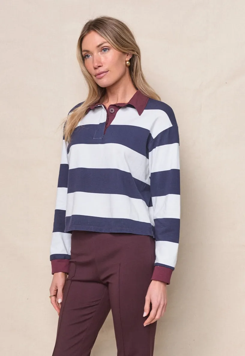 Wide Stripe Pique Cropped Polo in New Navy/Cream sold by Stateside product image thumbnail 2