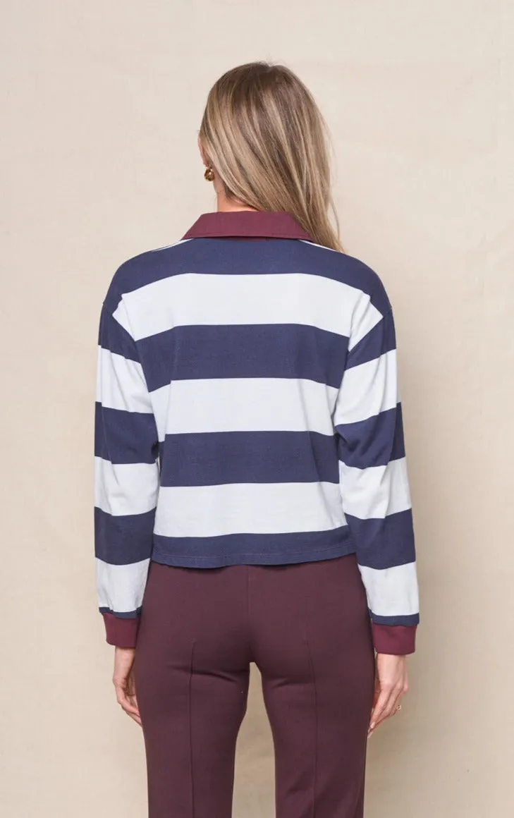 Wide Stripe Pique Cropped Polo in New Navy/Cream sold by Stateside product image thumbnail 3