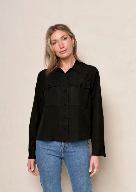 Drapey Twill Utility Shirt in Black sold by Stateside