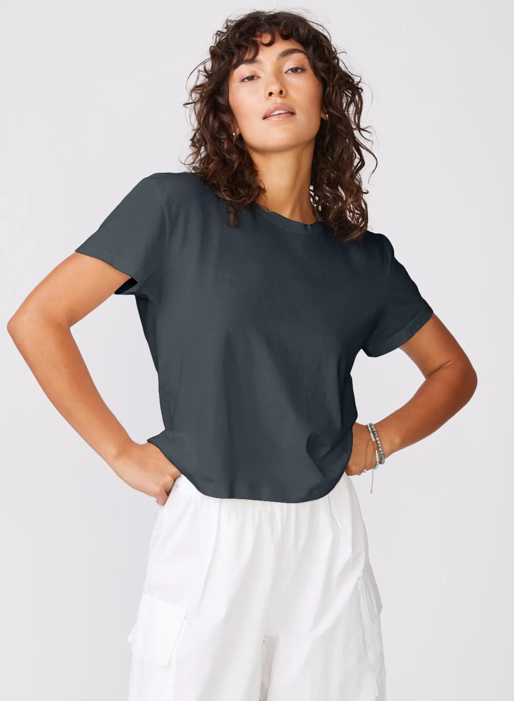 Cloud Jersey Short Sleeve Crew in Anthracite sold by Stateside