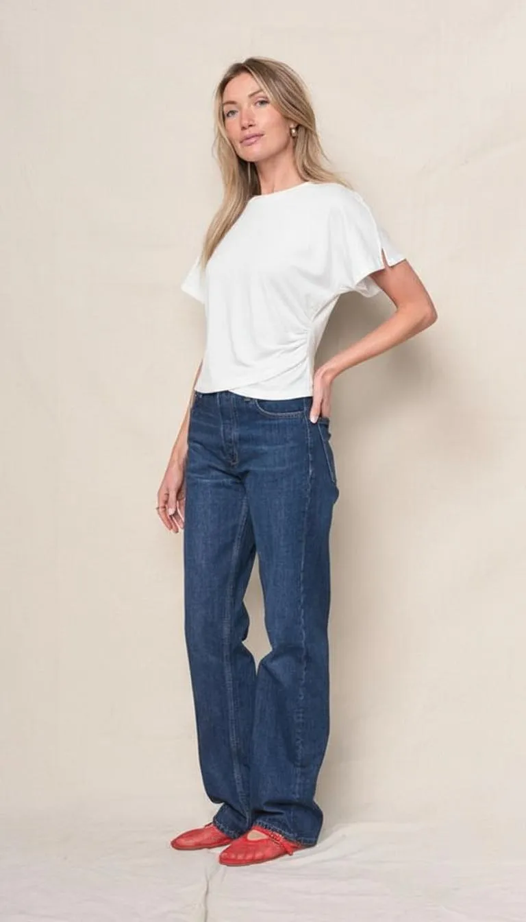 Supima Slub Jersey Side Ruched Dolman in White sold by Stateside product image thumbnail 2