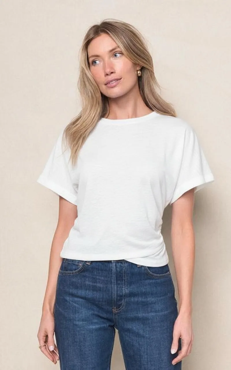 Supima Slub Jersey Side Ruched Dolman in White sold by Stateside
