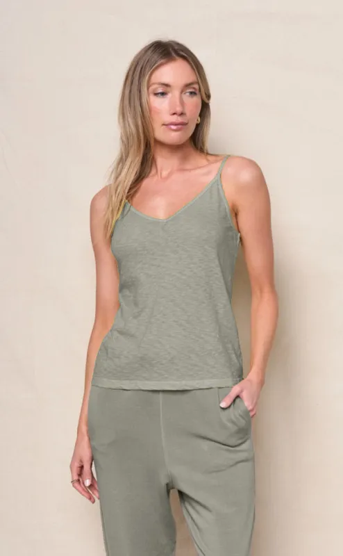 Supima Slub Jersey V-Neck Cami in Thyme sold by Stateside