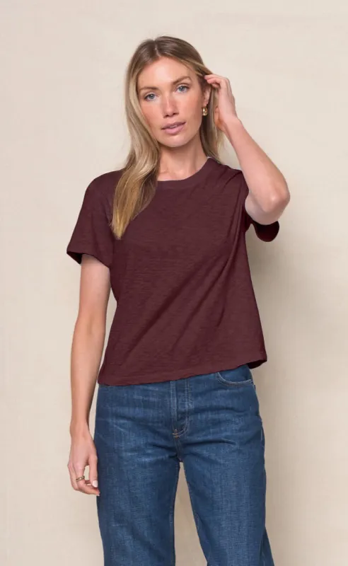 Supima Slub Jersey Short Sleeve Crew in Cabernet sold by Stateside