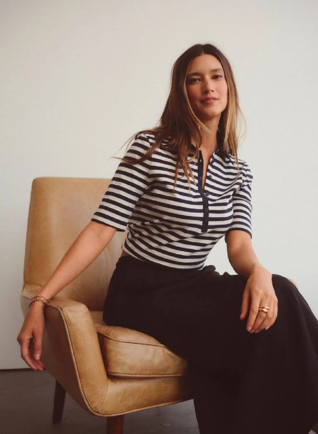 Preppy Stripe Polo Top in Cream sold by Stateside product image thumbnail 2