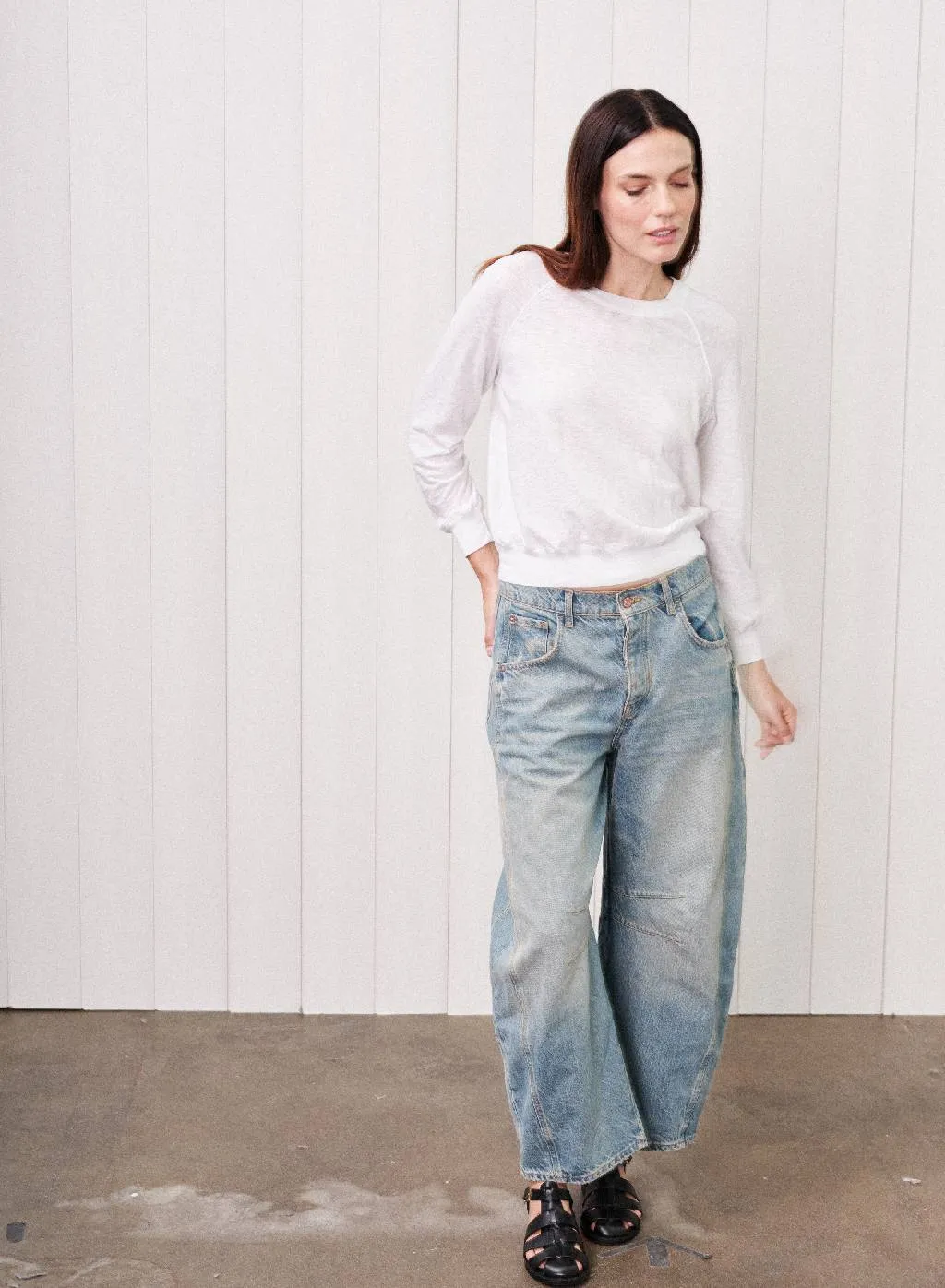 Supima Slub Jersey Raglan Sweatshirt Tee in White sold by Stateside