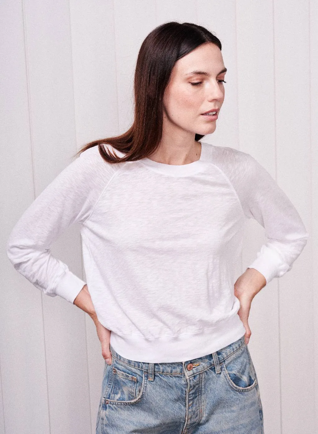 Supima Slub Jersey Raglan Sweatshirt Tee in White sold by Stateside product image thumbnail 4