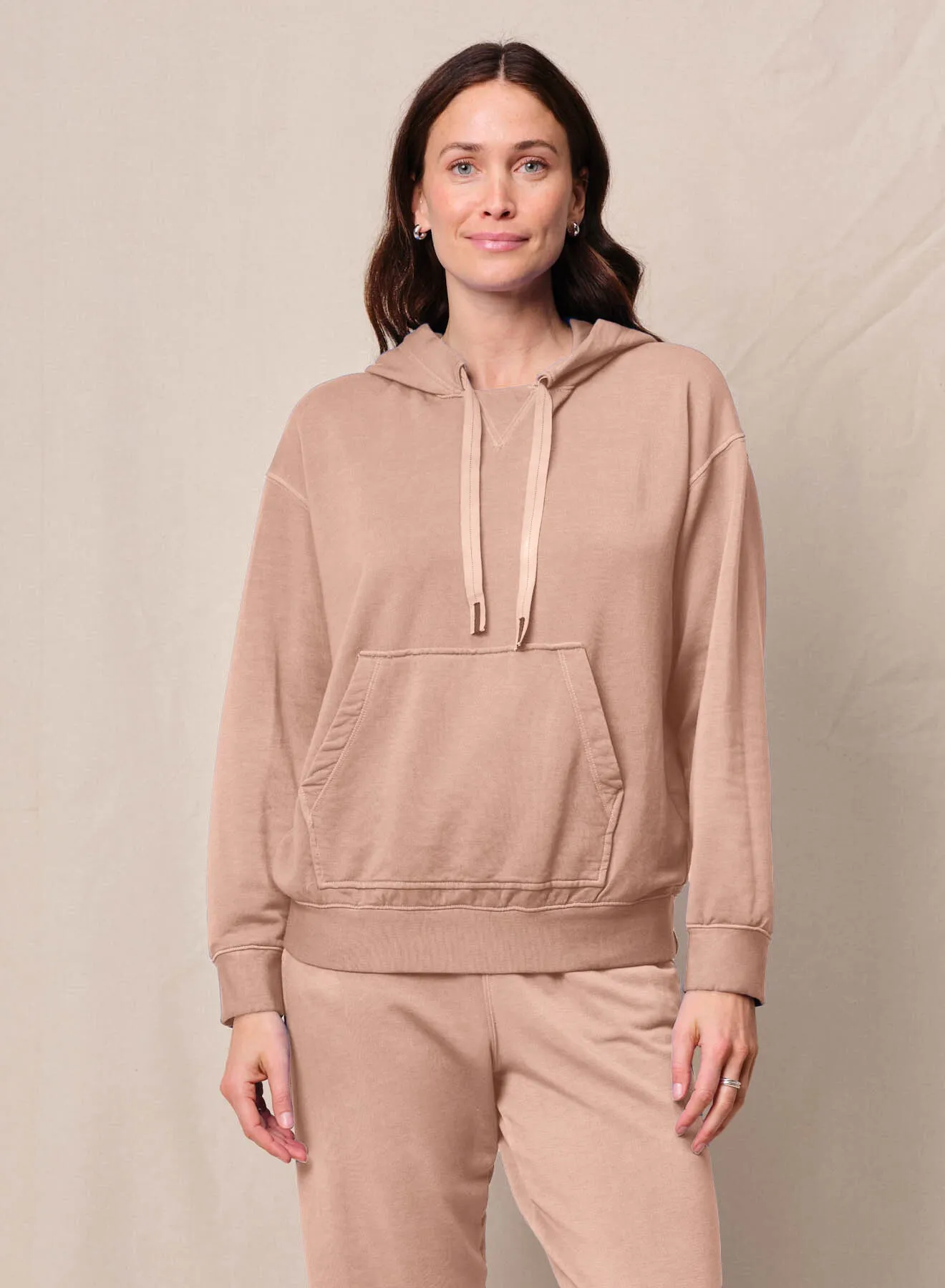 Softest Fleece Hood Pullover in Almond sold by Stateside