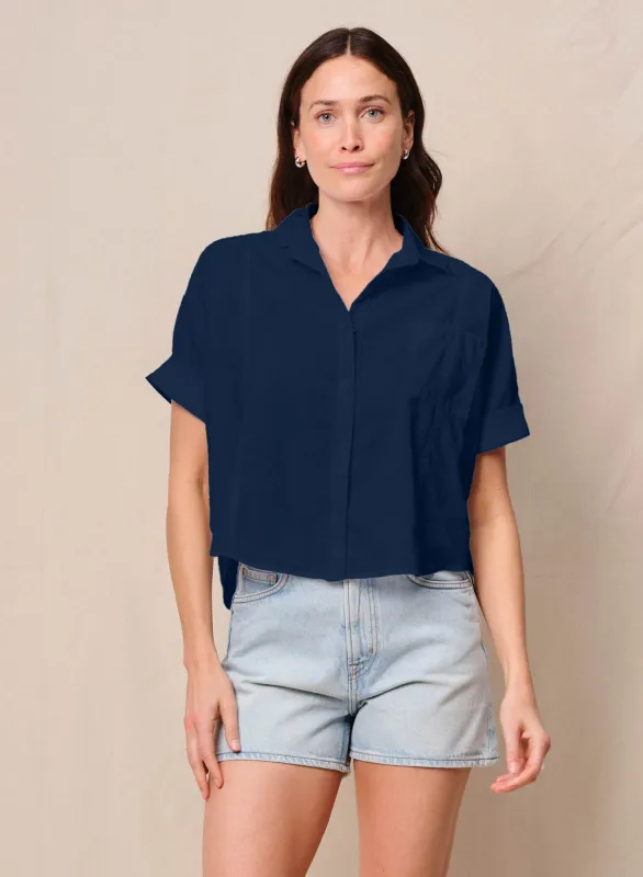 Voile Short Sleeve Dolman Shirt in New Navy sold by Stateside