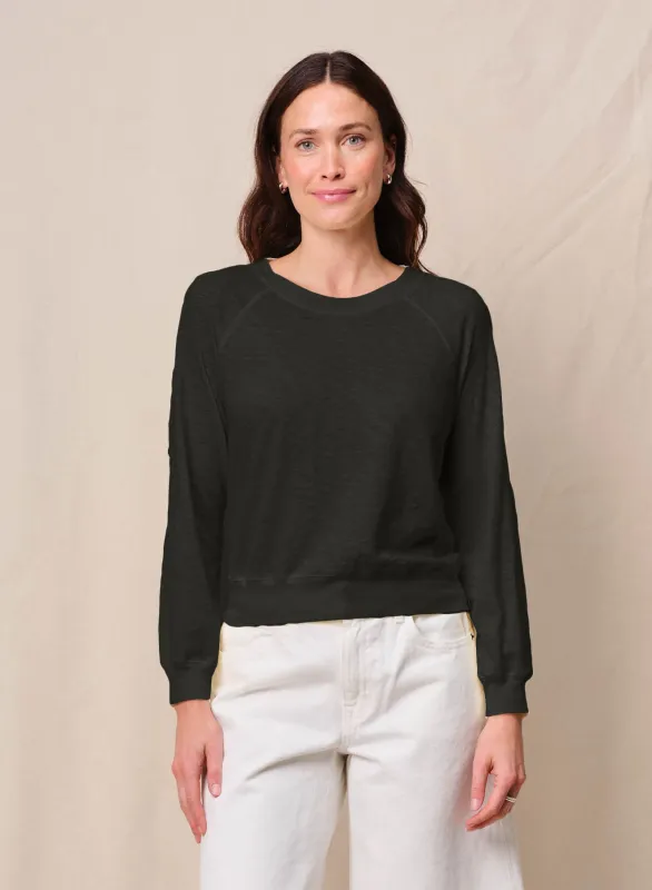 Supima Slub Jersey Raglan Sweatshirt Tee in Black sold by Stateside