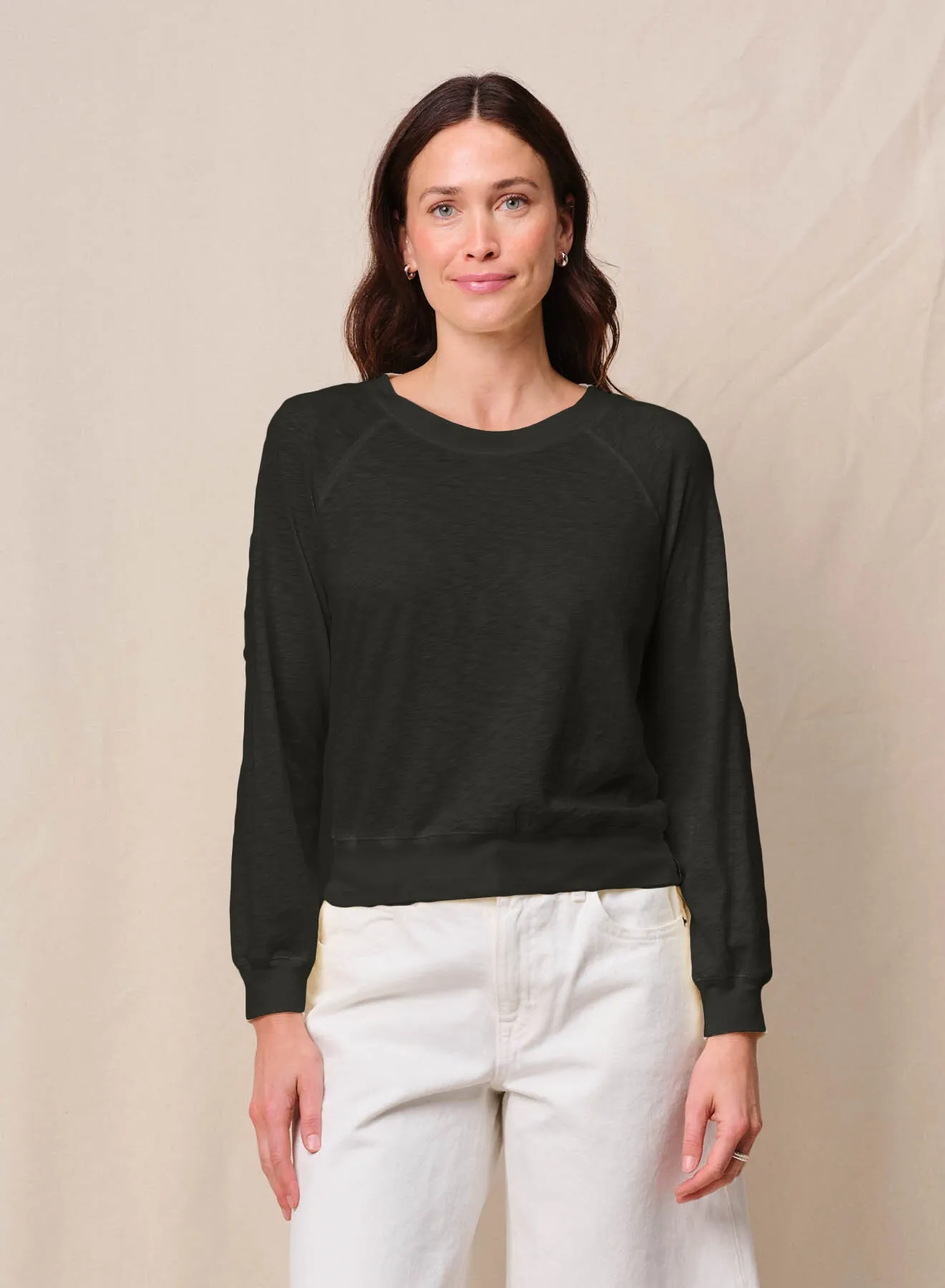 Supima Slub Jersey Raglan Sweatshirt Tee in Black sold by Stateside