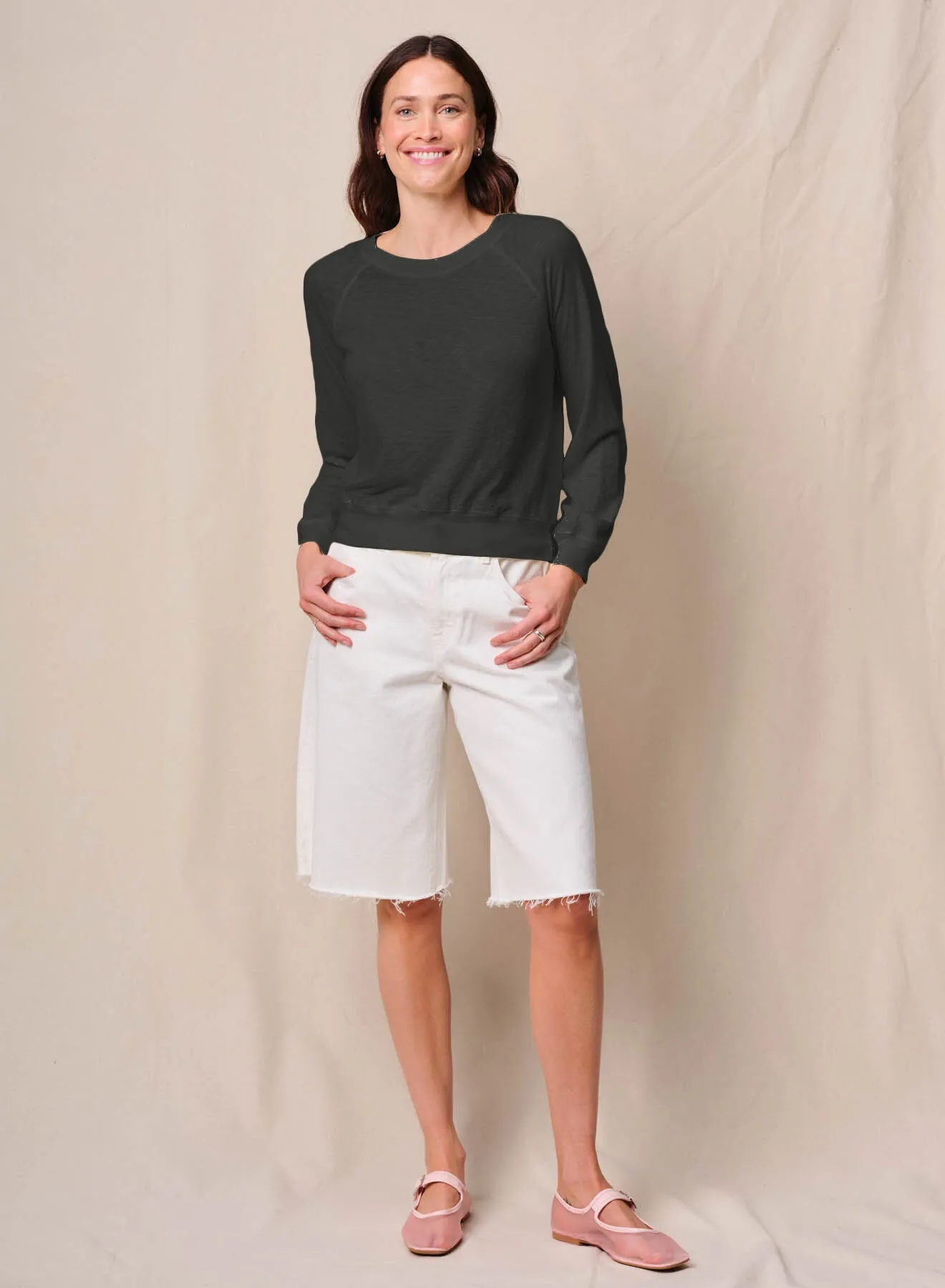 Supima Slub Jersey Raglan Sweatshirt Tee in Black sold by Stateside product image thumbnail 2