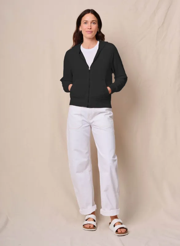 Softest Fleece Raglan Hood Zip Up in Black sold by Stateside
