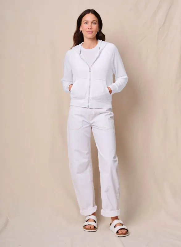 Softest Fleece Raglan Hood Zip Up in White sold by Stateside