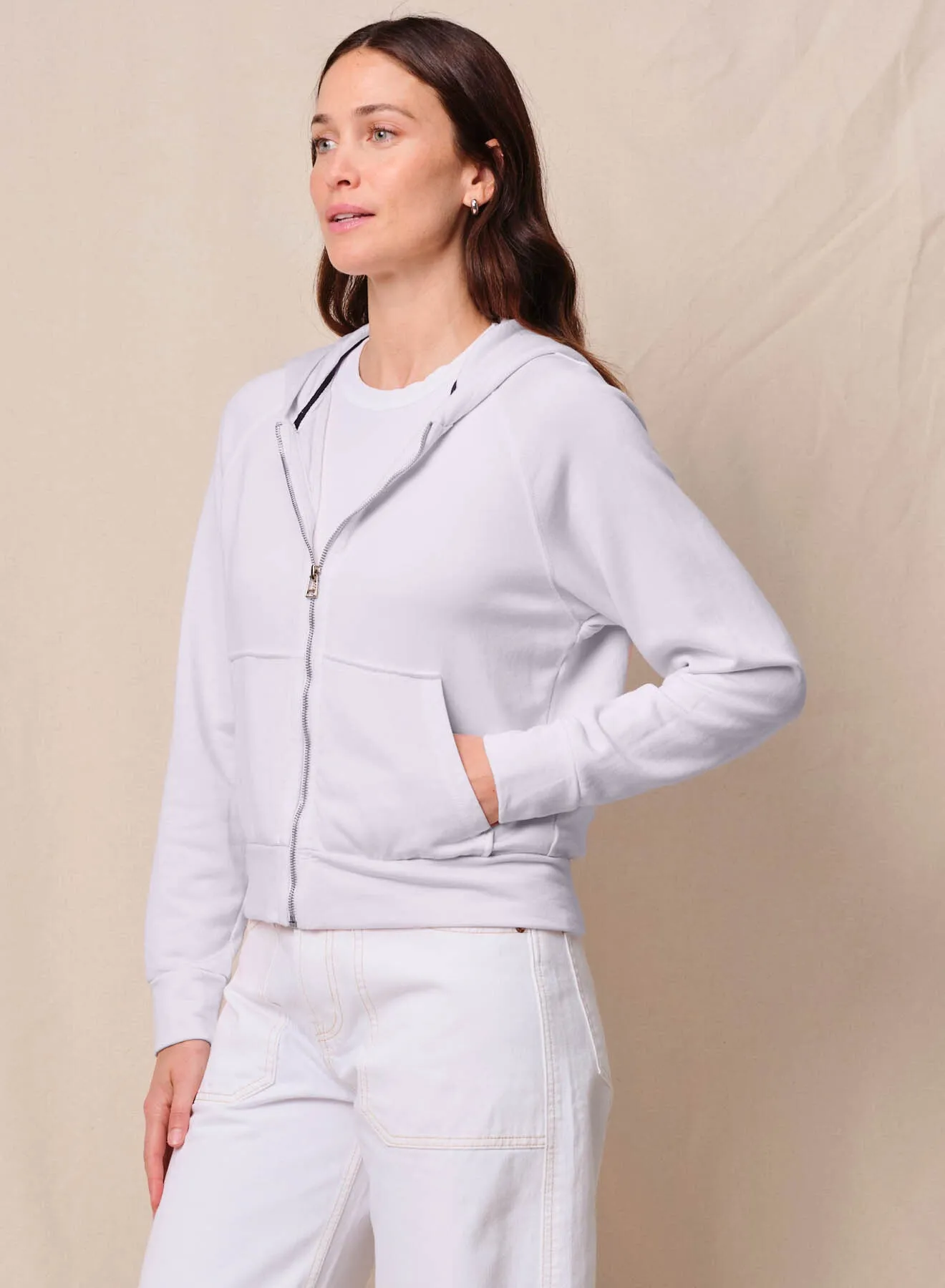 Softest Fleece Raglan Hood Zip Up in White sold by Stateside product image thumbnail 2