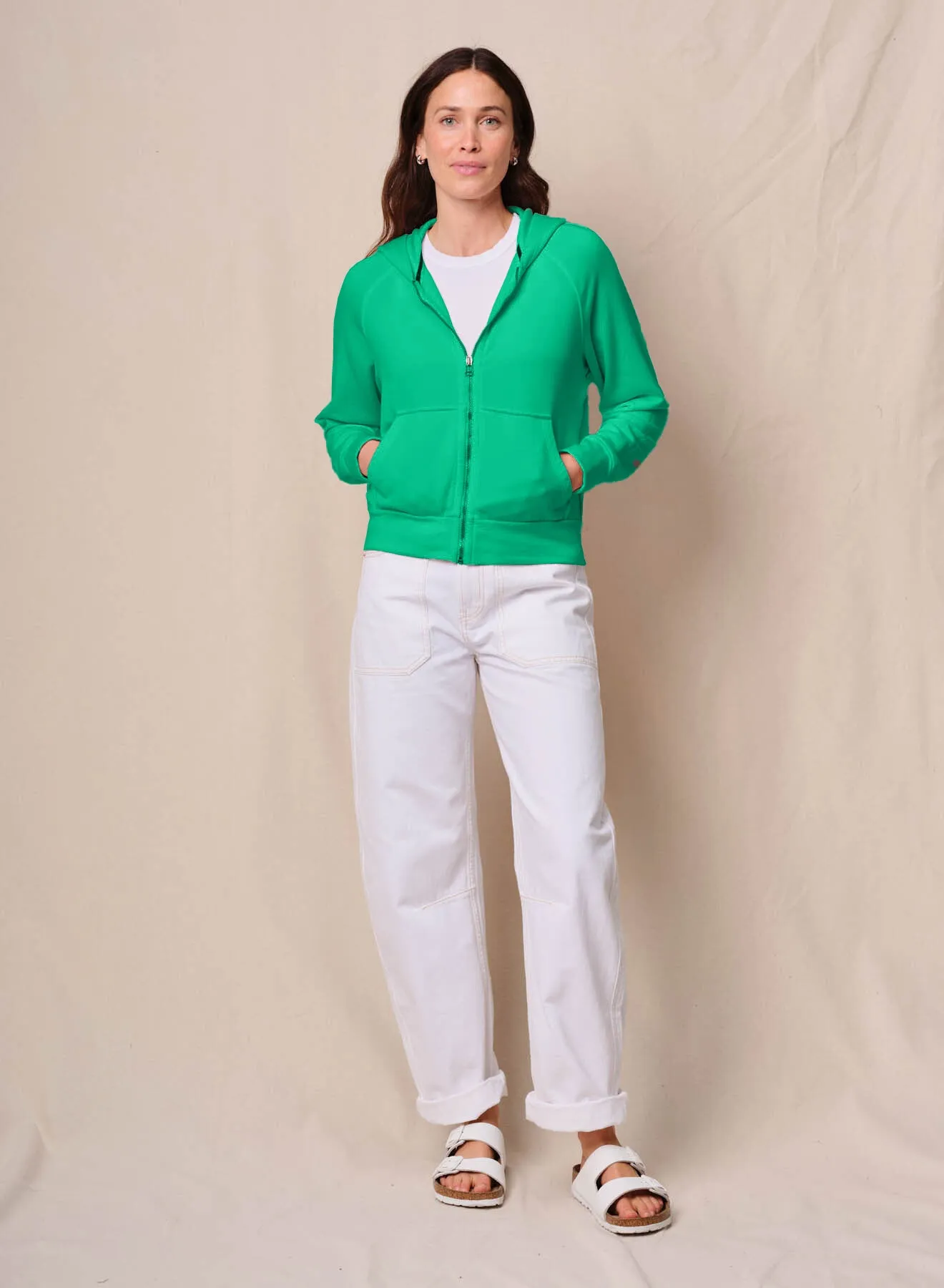 Softest Fleece Raglan Hood Zip Up in Kelly Green sold by Stateside