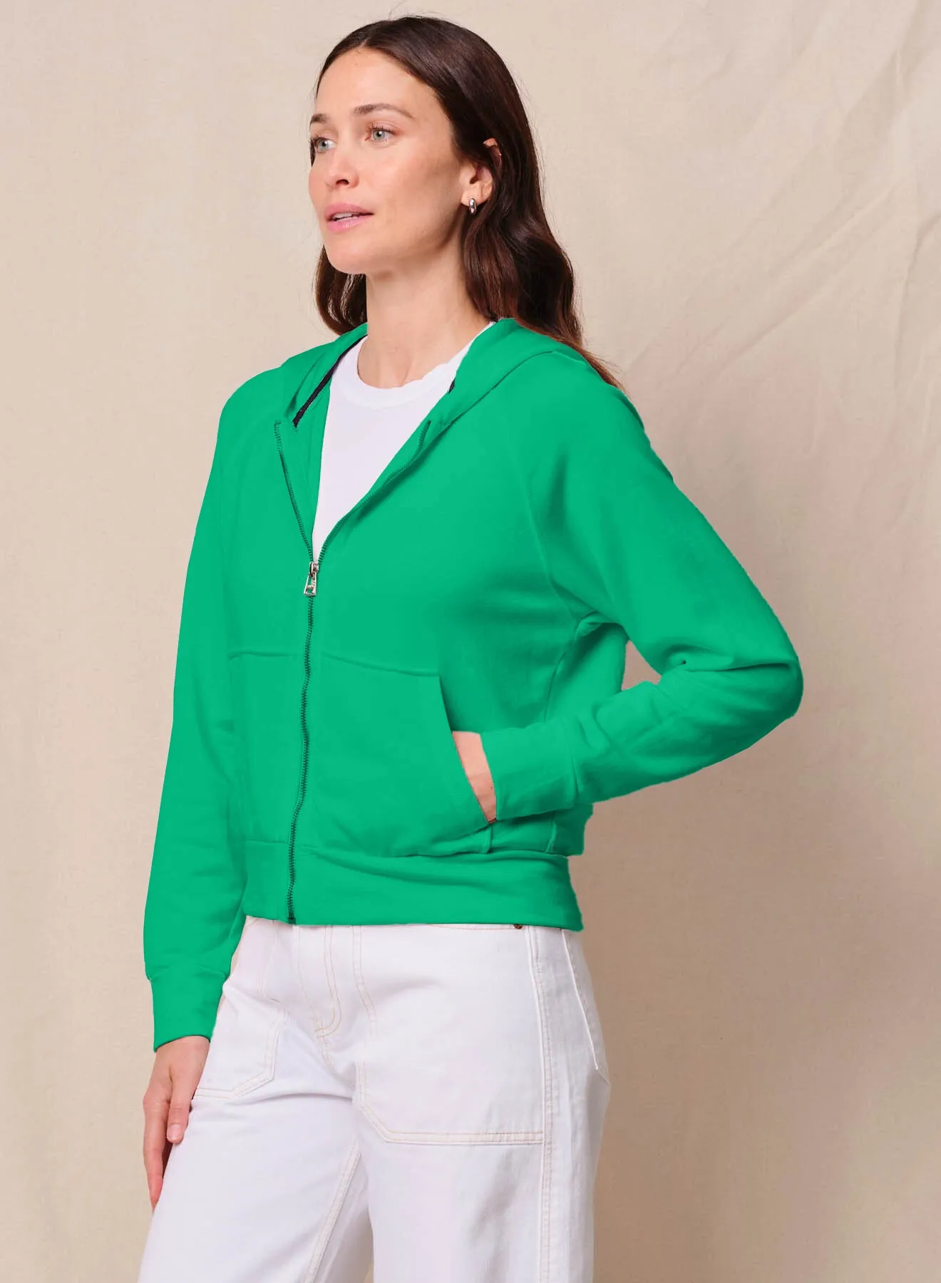 Softest Fleece Raglan Hood Zip Up in Kelly Green sold by Stateside product image thumbnail 2