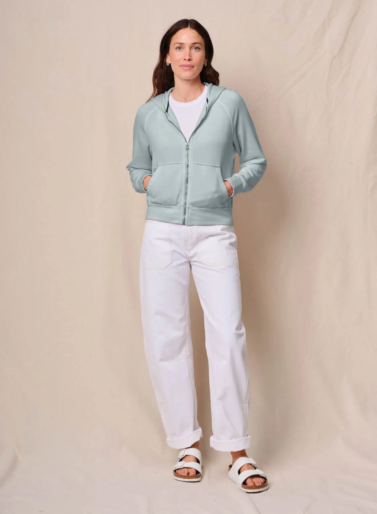 Softest Fleece Raglan Hood Zip Up in Sea Glass sold by Stateside