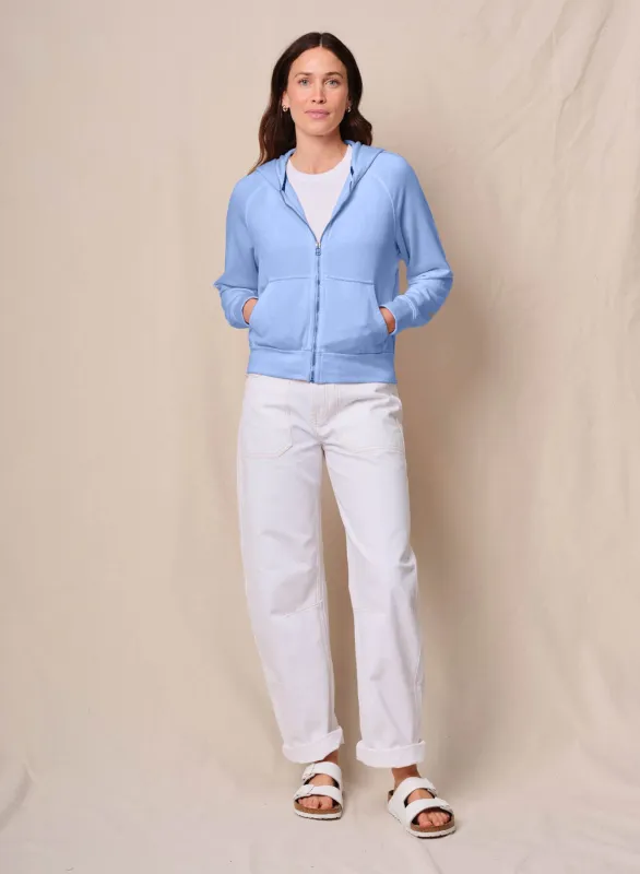 Softest Fleece Raglan Hood Zip Up in Summer Sky sold by Stateside