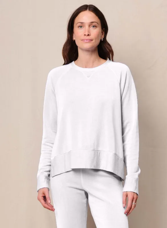Softest Fleece Raglan Side Slit Sweatshirt in White sold by Stateside