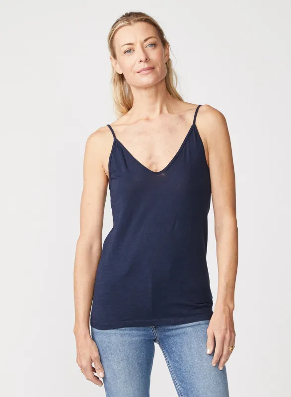 Supima Cotton Slub Jersey V-Neck Cami in New Navy sold by Stateside