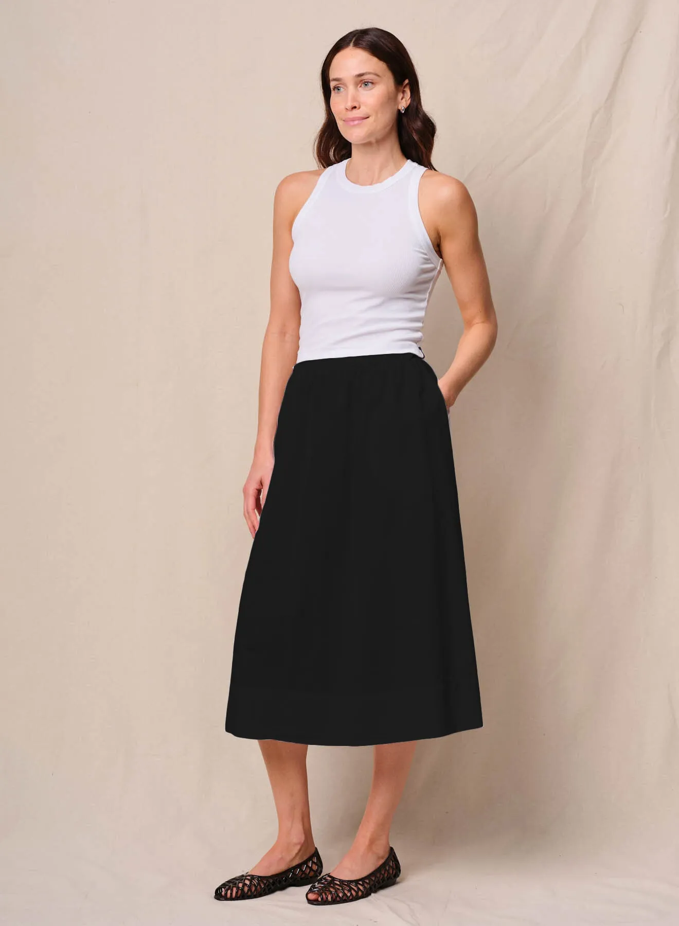 Voile Ribbed Waist Midi Skirt in Black sold by Stateside product image thumbnail 2