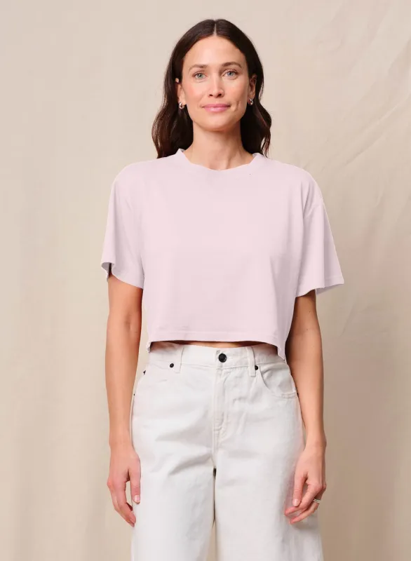 Cloud Jersey Cropped Boy Tee in Softest Pink sold by Stateside