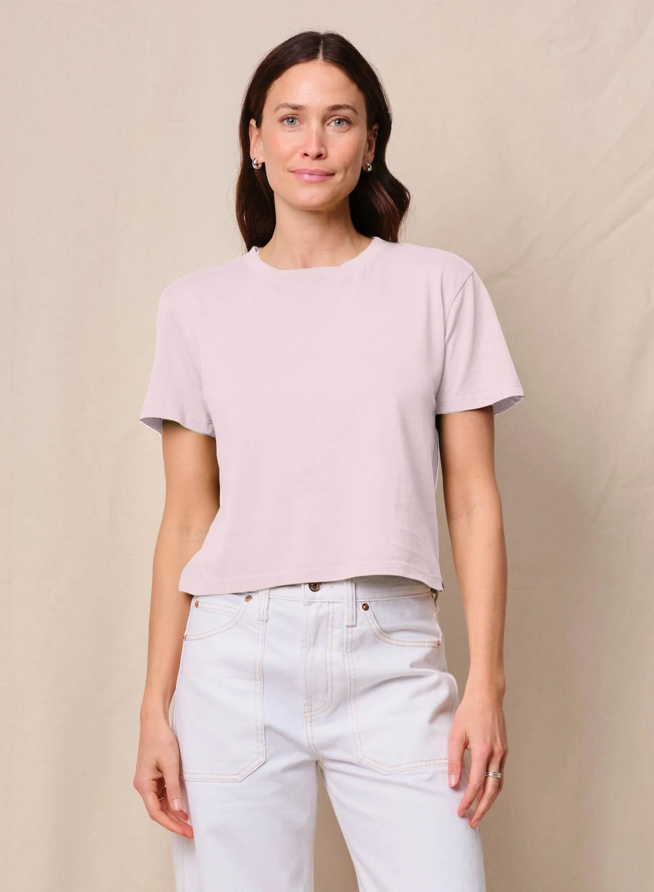 Cloud Jersey Short Sleeve Crew in Softest Pink sold by Stateside