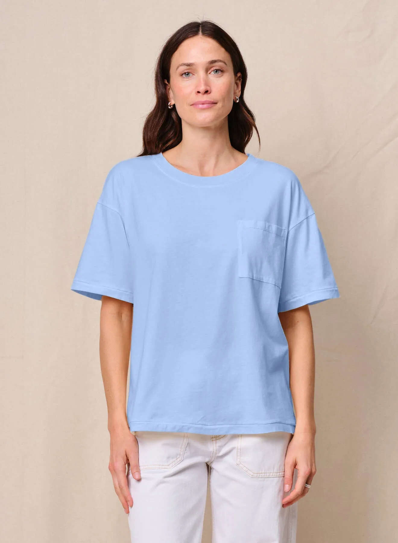 Cloud Jersey Oversized Pocket Tee in Summer Sky sold by Stateside