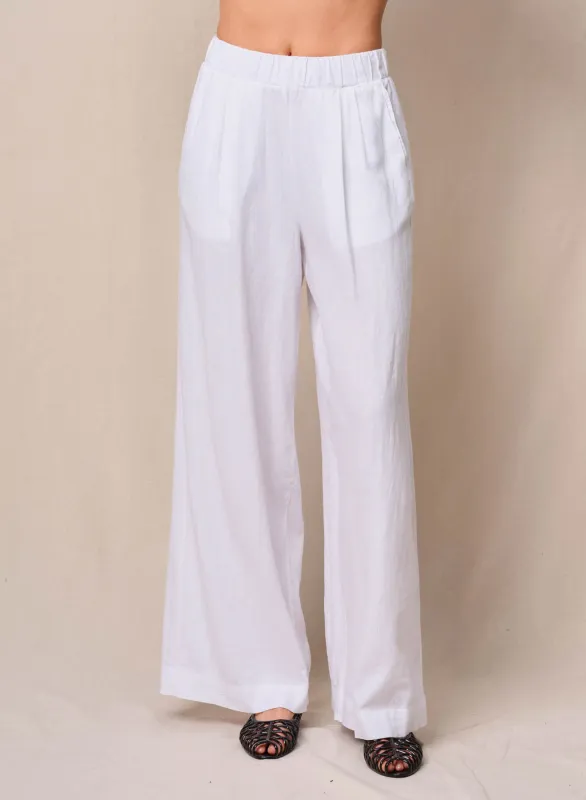 Linen Pull-On Trouser in White sold by Stateside