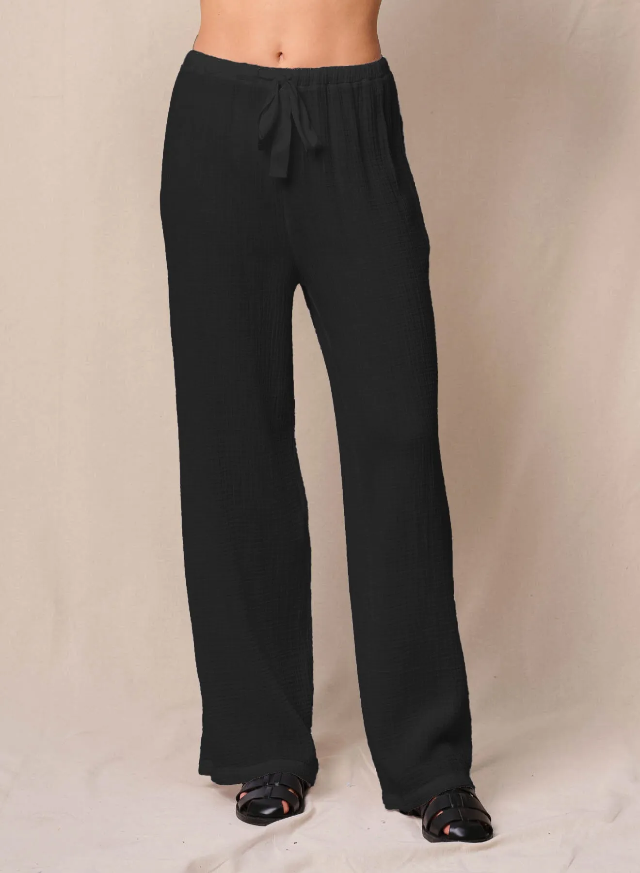 Gauze Drawstring Pant in Black sold by Stateside