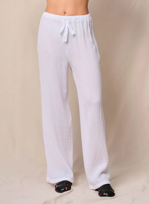 Gauze Drawstring Pant in White sold by Stateside
