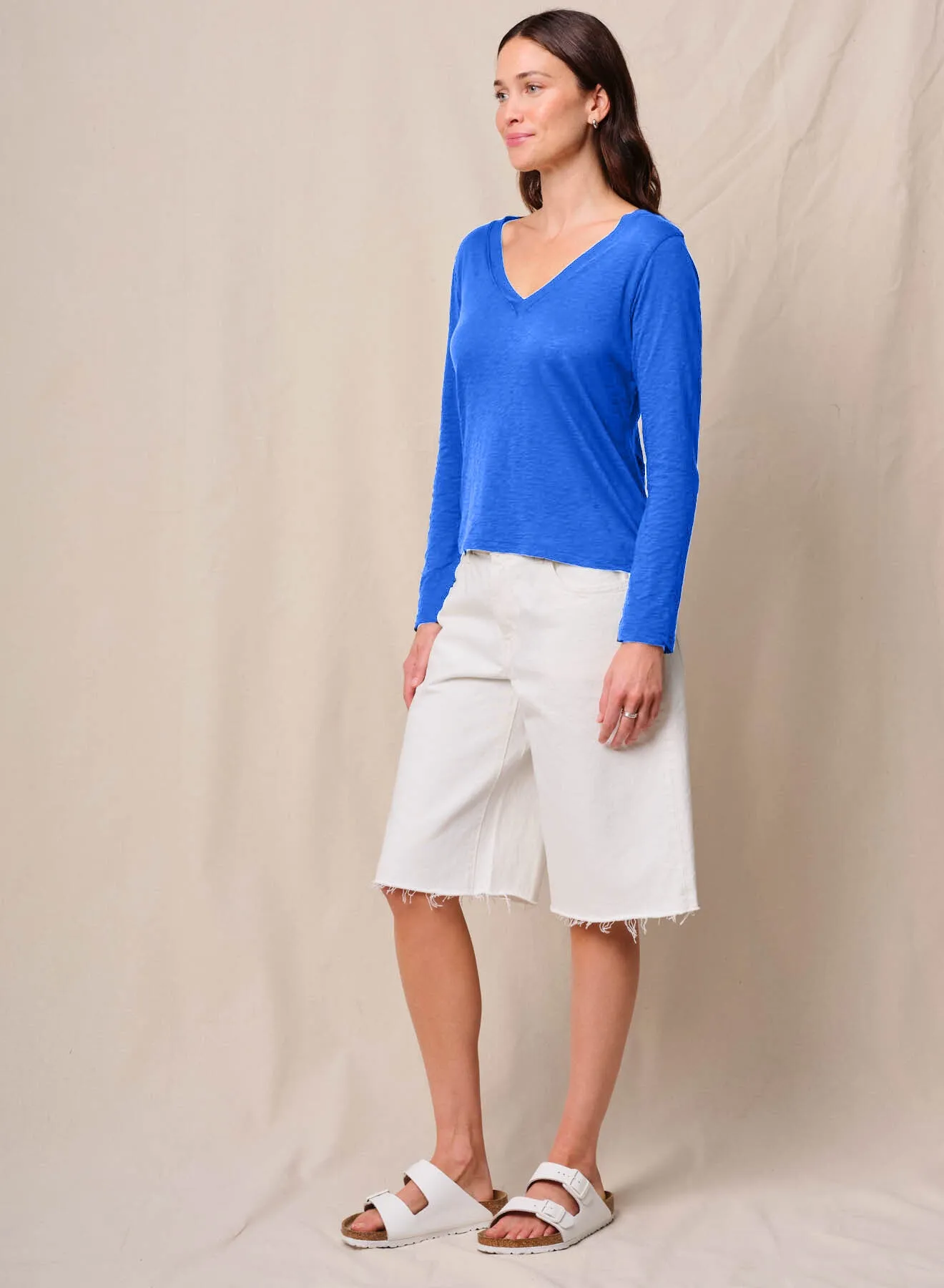 Supima Cotton Slub Jersey Long Sleeve V-Neck in Cobalt sold by Stateside product image thumbnail 2