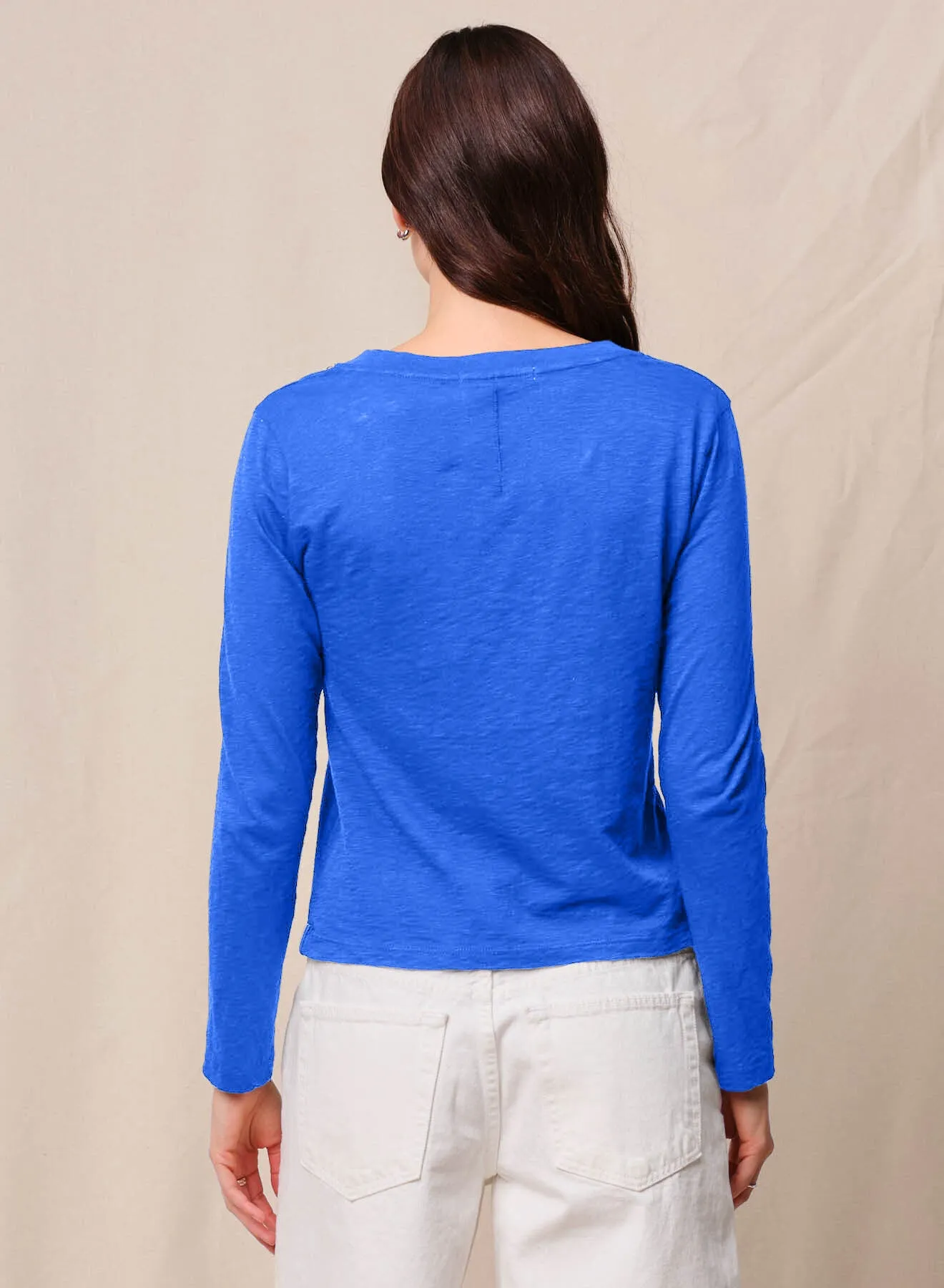 Supima Cotton Slub Jersey Long Sleeve V-Neck in Cobalt sold by Stateside product image thumbnail 3