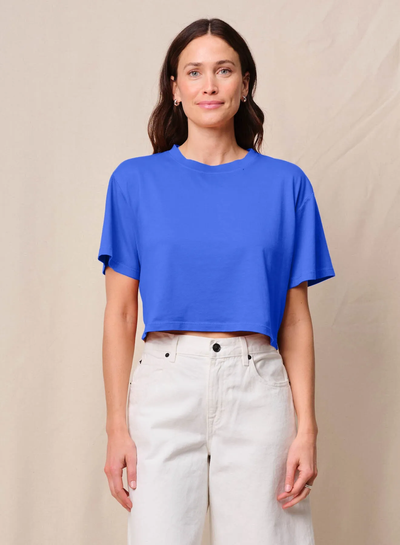 Cloud Jersey Cropped Boy Tee in Cobalt sold by Stateside
