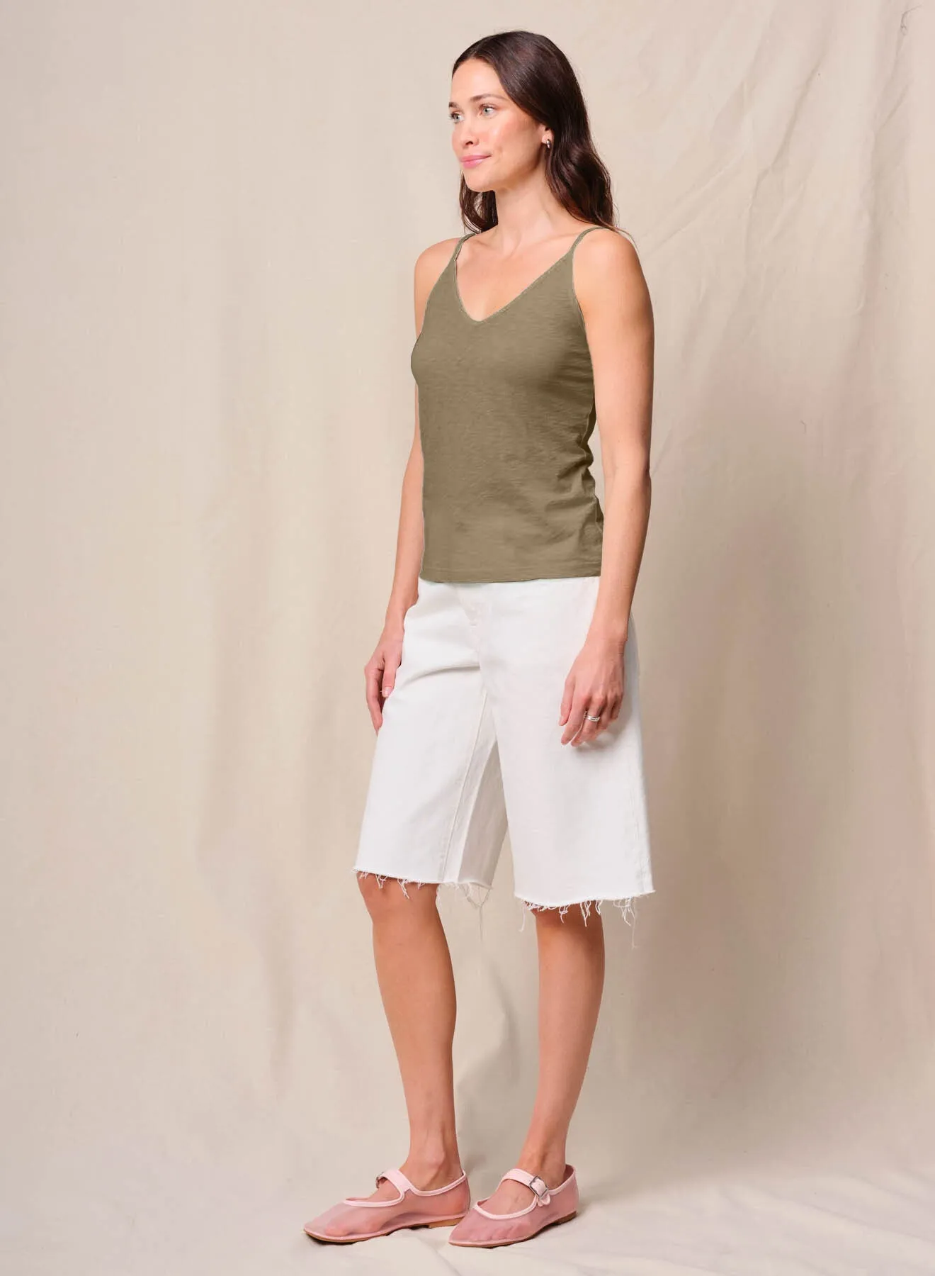Supima Slub Jersey V-Neck Cami in Bay Leaf sold by Stateside product image thumbnail 2