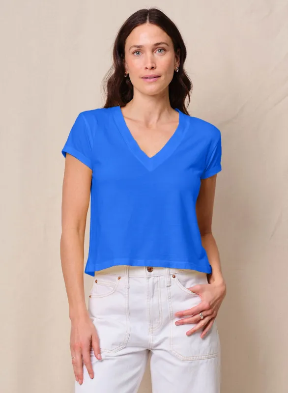Cloud Jersey Short Sleeve V-Neck in Cobalt sold by Stateside