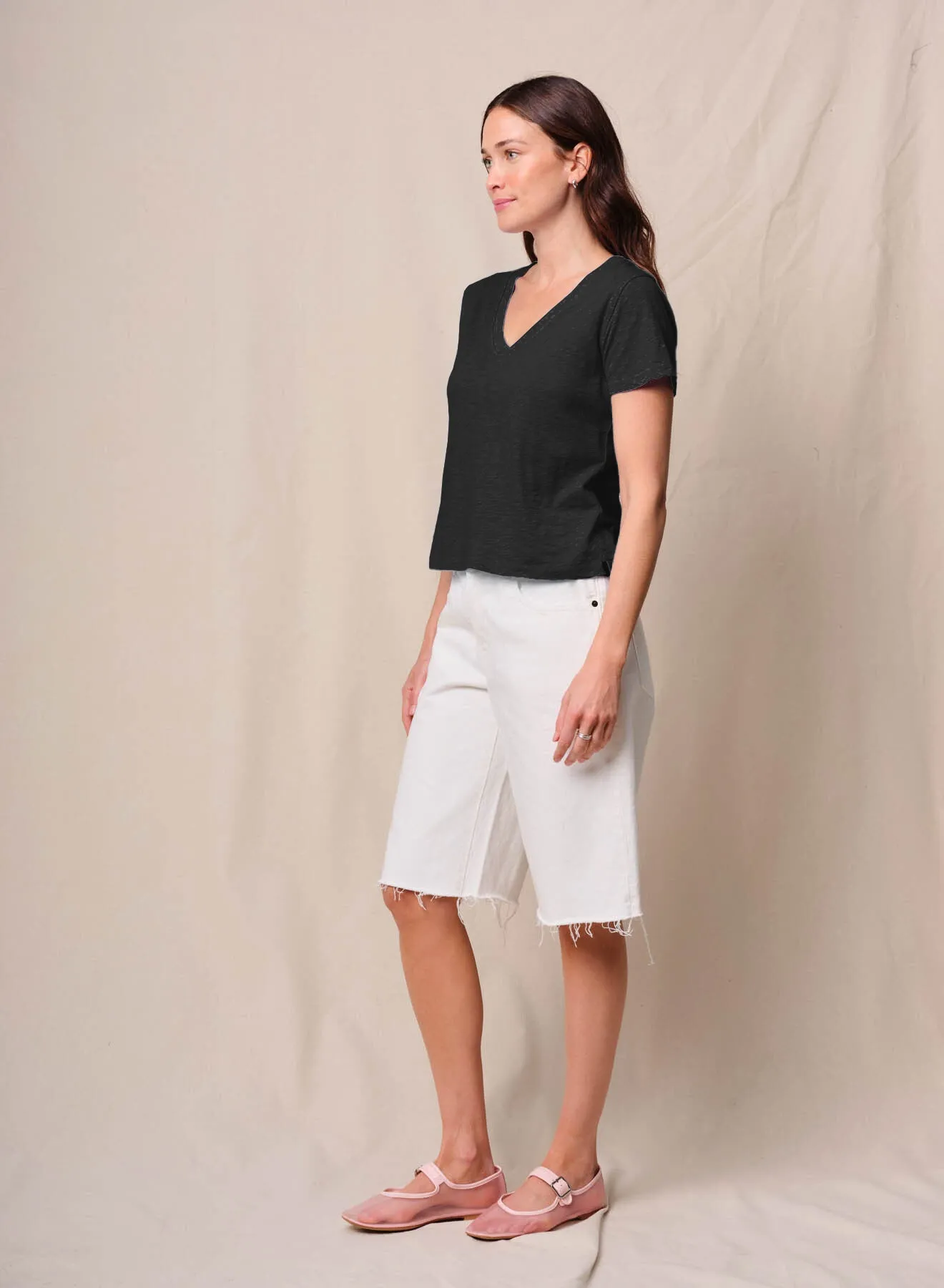 Supima Slub Jersey Short Sleeve V-Neck in Black sold by Stateside product image thumbnail 3