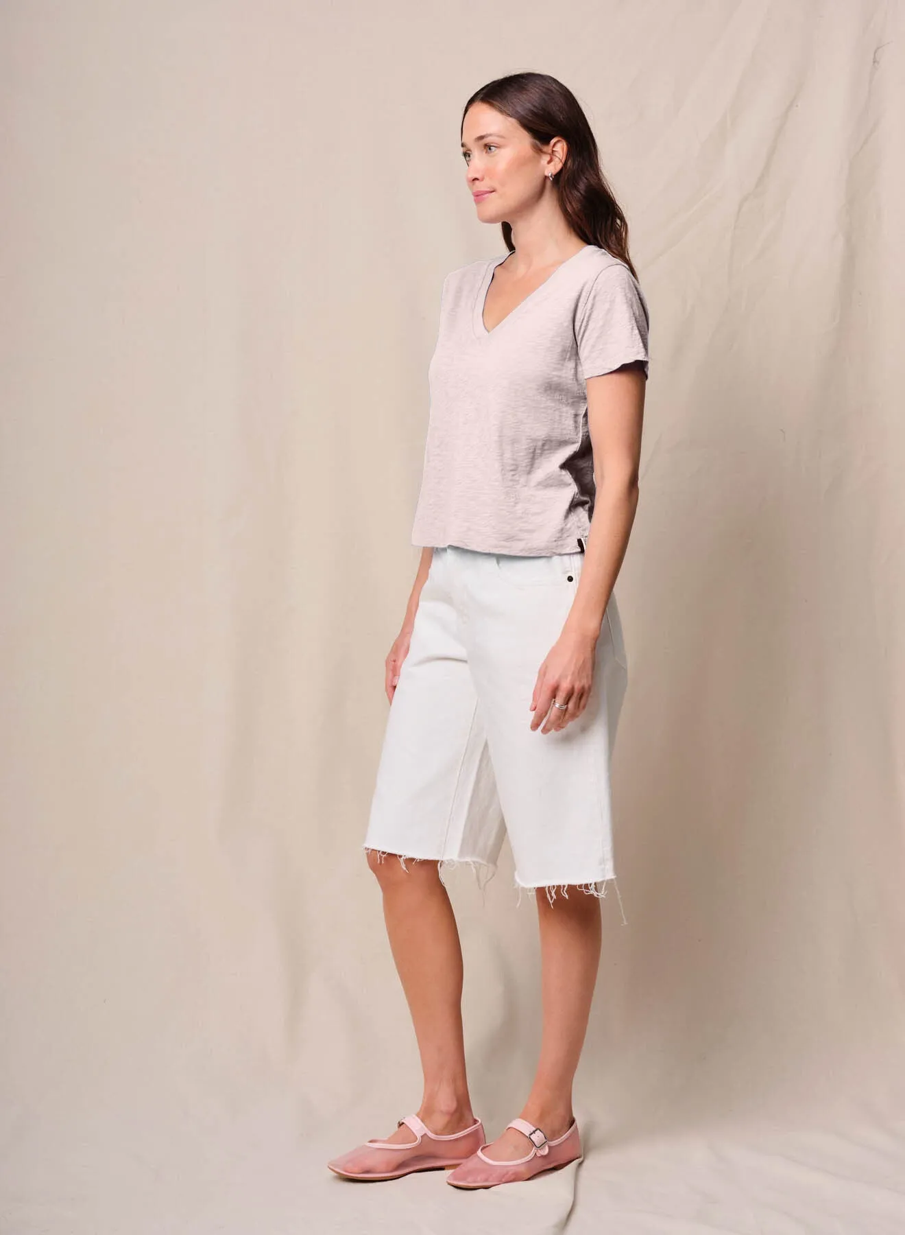 Supima Slub Jersey Short Sleeve V-Neck in Softest Pink sold by Stateside product image thumbnail 3