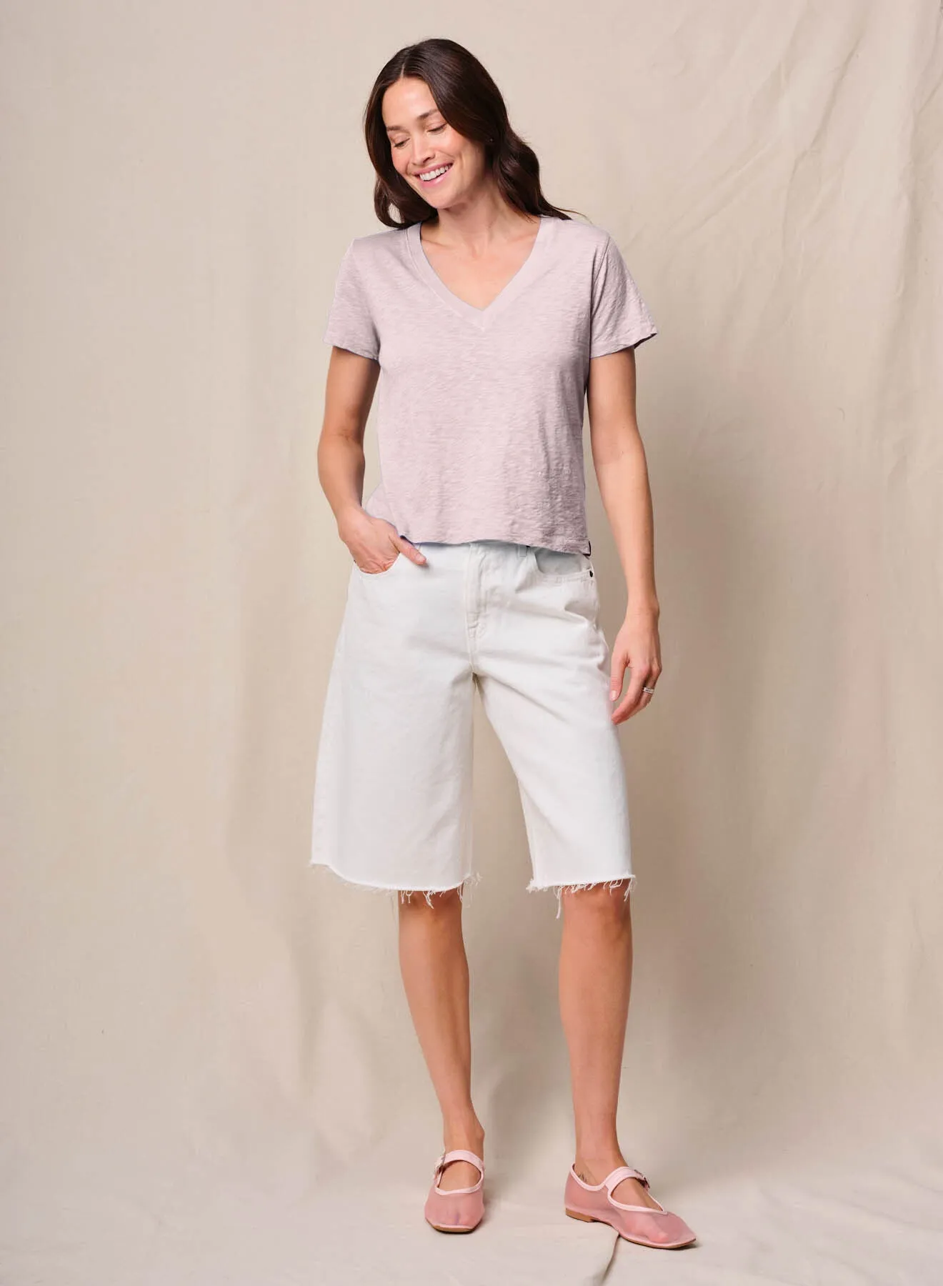 Supima Slub Jersey Short Sleeve V-Neck in Softest Pink sold by Stateside product image thumbnail 2