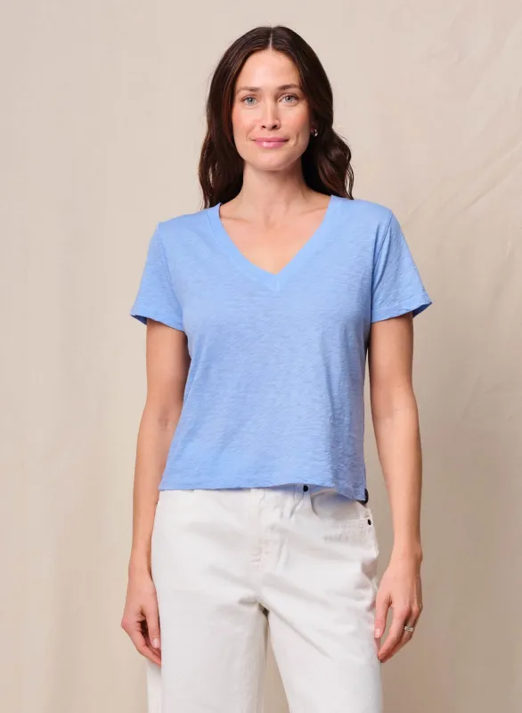 Supima Slub Jersey Short Sleeve V-Neck in Summer Sky sold by Stateside