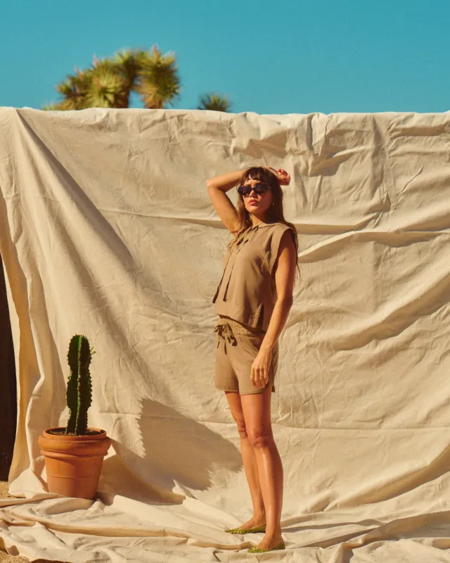 Softest Fleece Dolphin Short in Bay Leaf sold by Stateside