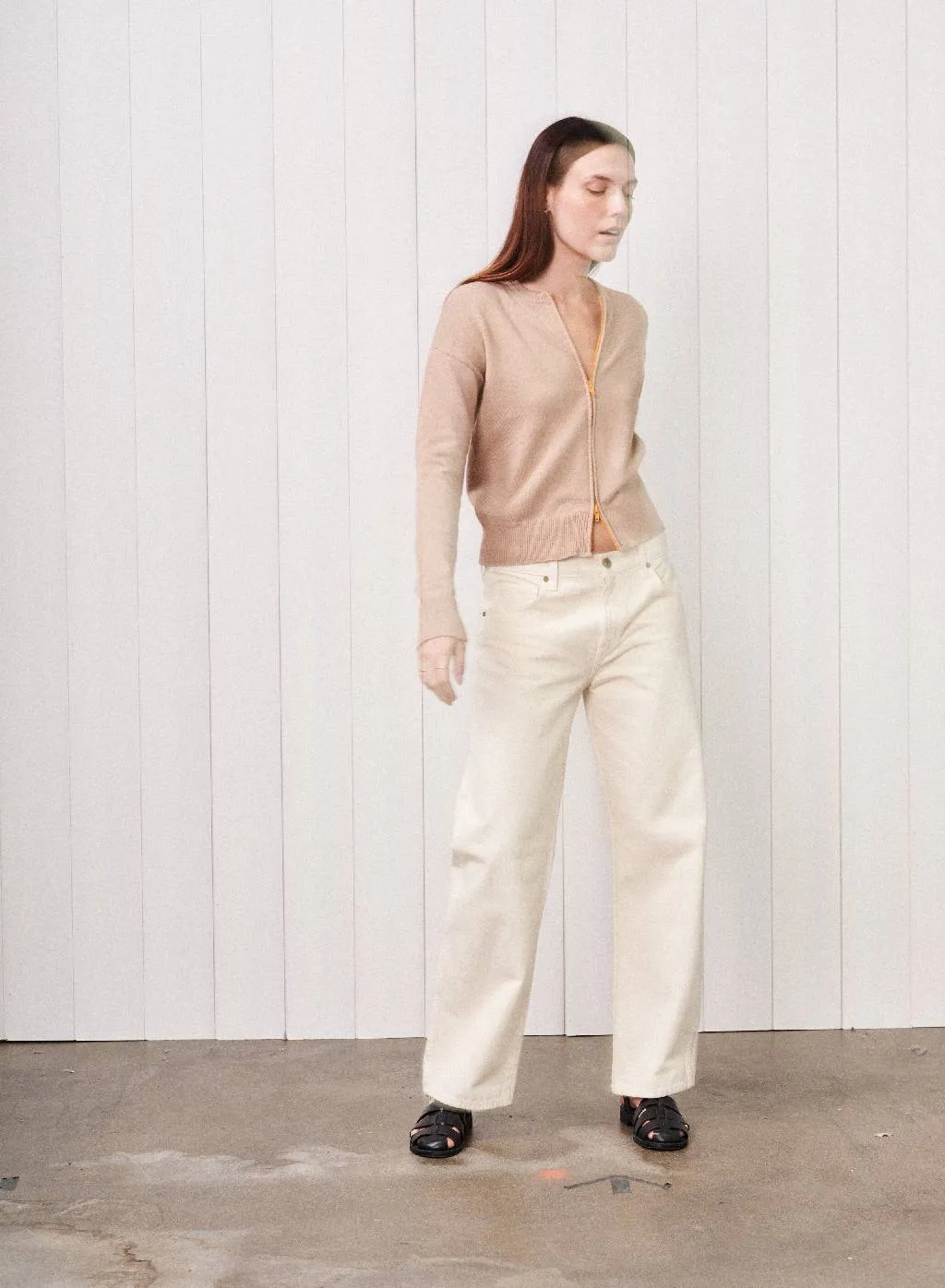 Two Way Zip Cardigan Sweater in Taupe sold by Stateside product image thumbnail 4