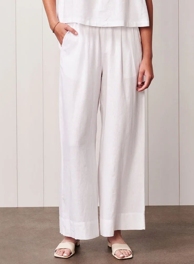Linen Drawstring Trouser in White sold by Stateside