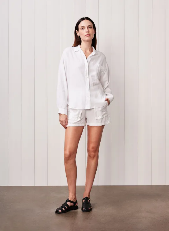 Linen Dolman Pocket Shirt in White sold by Stateside