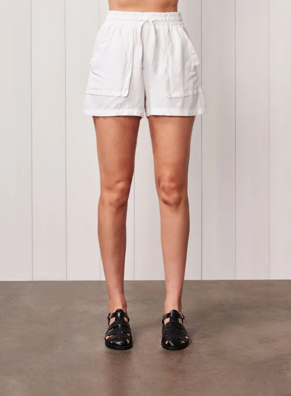 Linen Patch Pocket Drawstring Short in White sold by Stateside