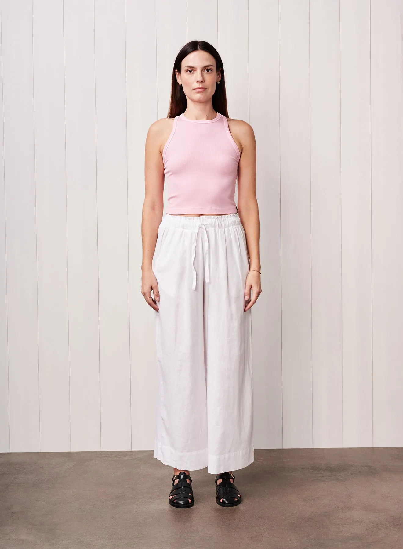 Fine 2X1 Rib Cropped High Neck in Powder Pink sold by Stateside