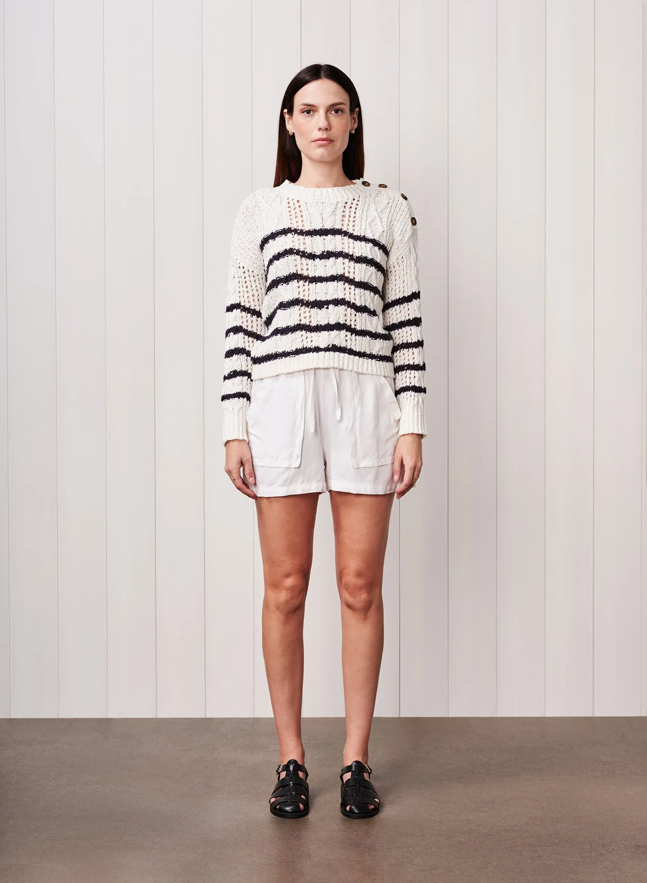 Striped Long Sleeve Crew Sweater in Cream sold by Stateside product image thumbnail 2