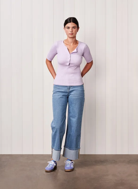 Luxe Thermal Short Sleeve Henley in Lilac Mist sold by Stateside