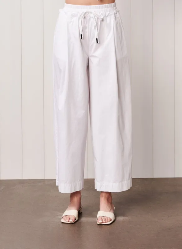 Fine Poplin Ribbed Waist Drawstring Pant in White sold by Stateside